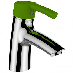 Смеситель для умывальника Curvepro ограничитель воды, неповоротный излив, хром / зеленый, с донным клапаном, термостат, холодный старт 3.1165.1.014.111.1 Laufen